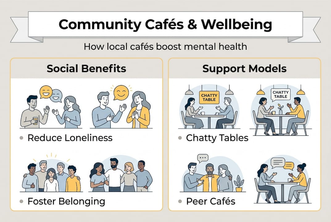 Infographic community cafés and wellbeing summary