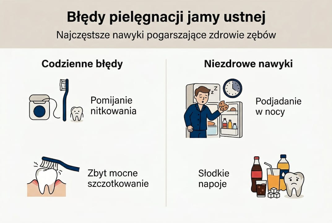 Infografika: najczęstsze błędy popełniane podczas dbania o higienę jamy ustnej