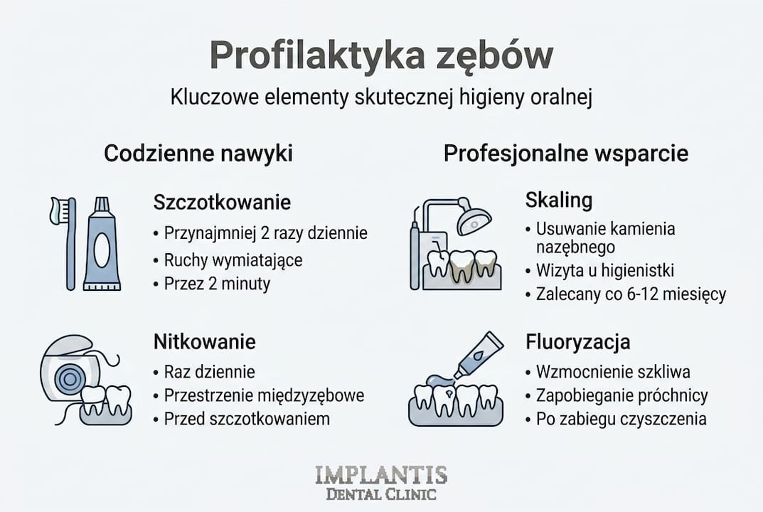 Infografika przedstawiająca najważniejsze zasady dbania o zdrowie jamy ustnej