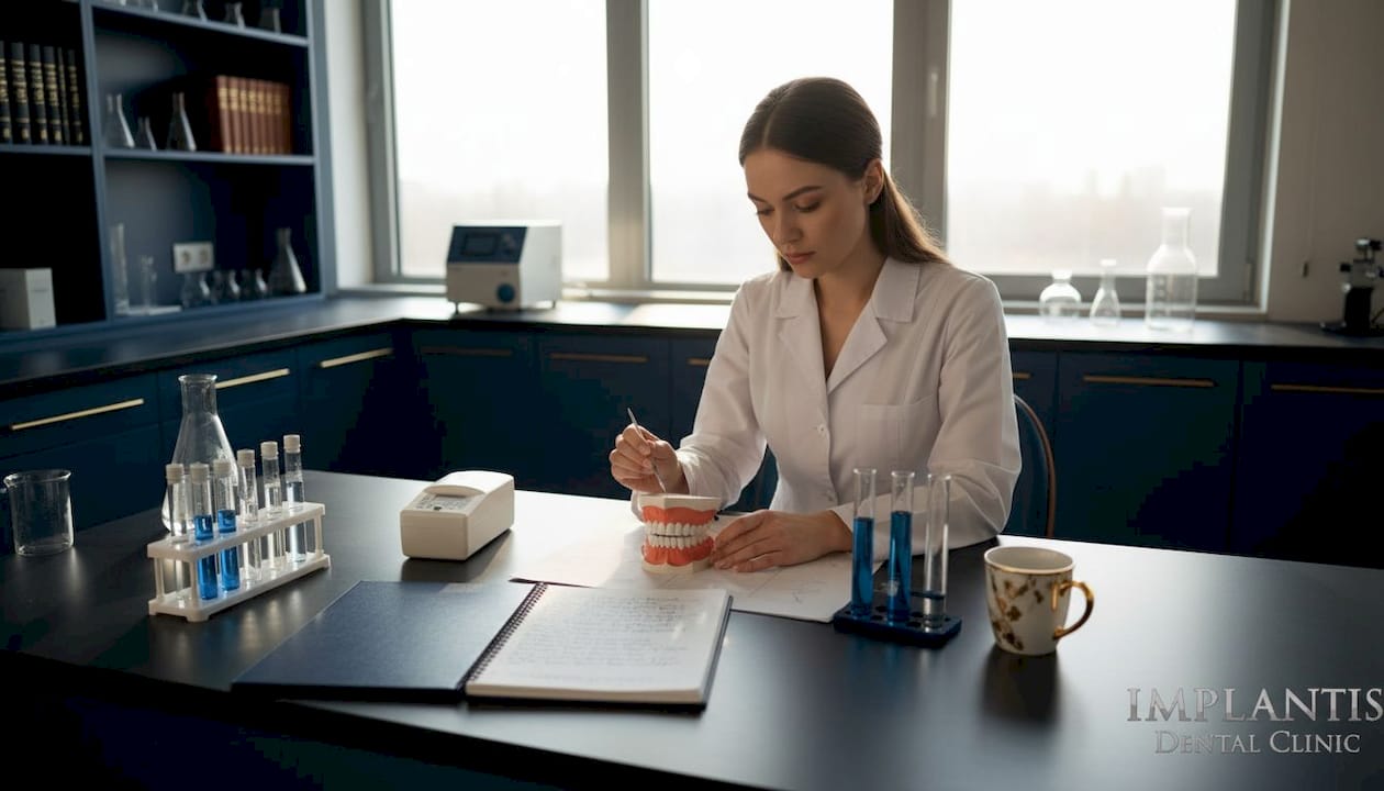 W laboratorium stomatologicznym naukowiec dokładnie bada pobrane próbki, by zdobyć nowe informacje na temat zdrowia jamy ustnej.