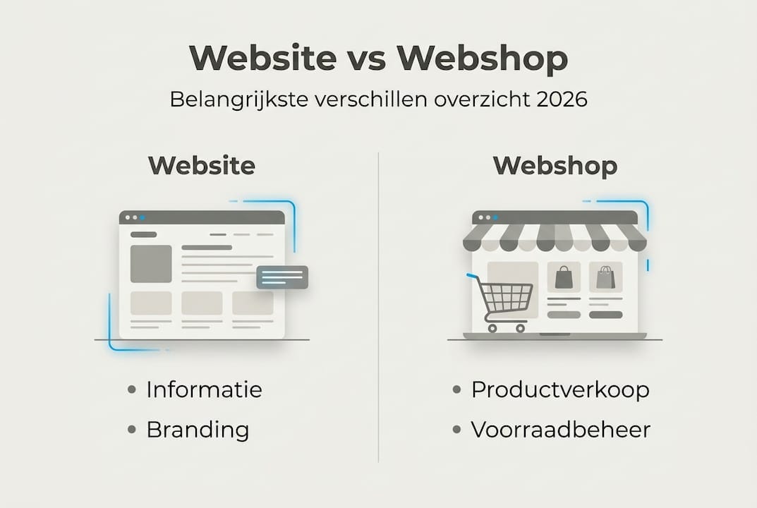 Verschil tussen website en webshop: complete gids 2026