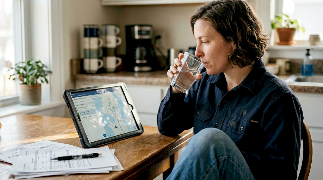 Field technician updating route on tablet