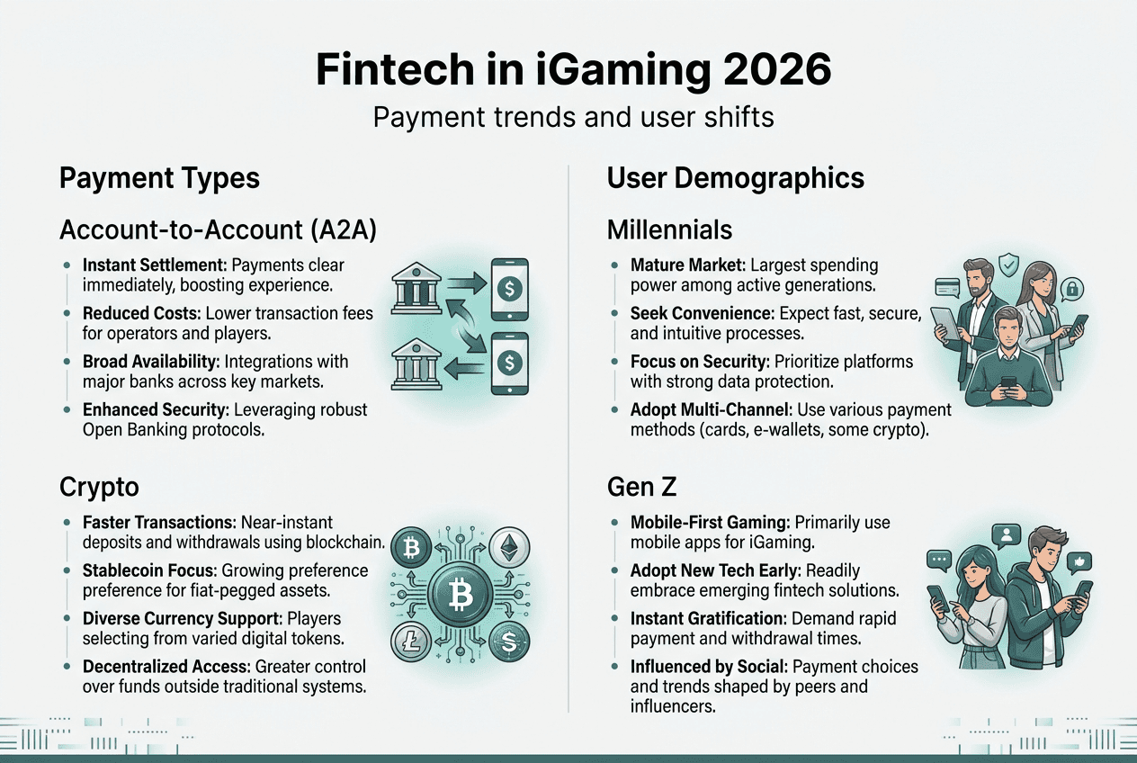 Infographic showing fintech payment types and user trends