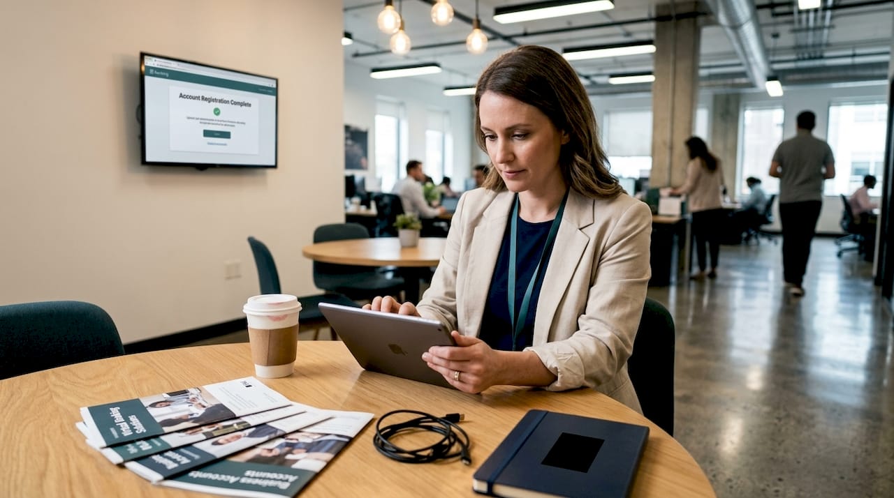 Woman uploading documents for bank account