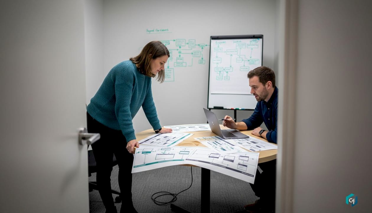 Team reviewing payment infrastructure diagrams