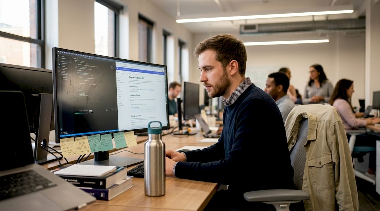 Analyst testing payments integration in workspace