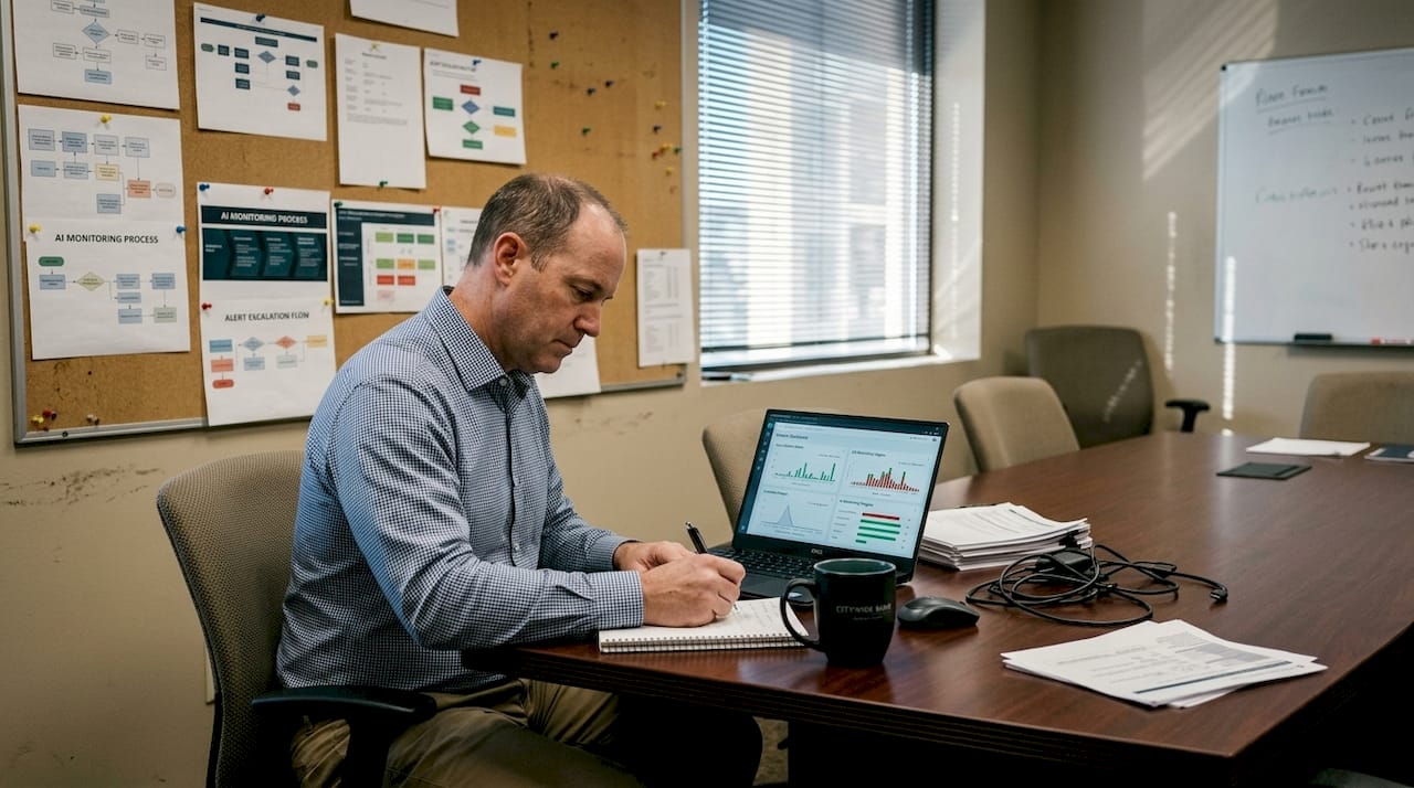 Compliance manager working with AI alert dashboard