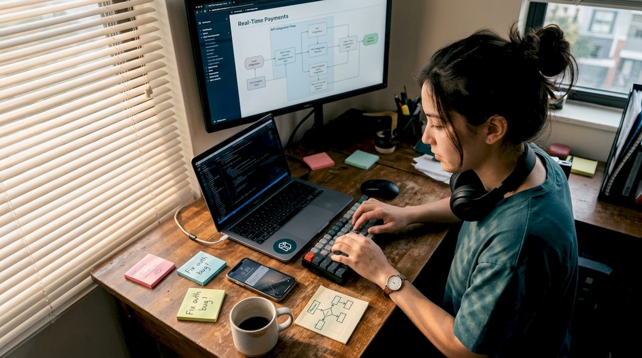 Developer coding fintech API integration