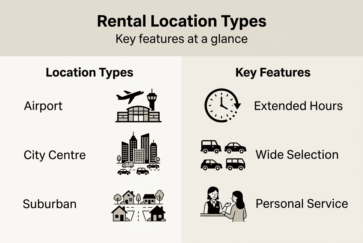 Infographic comparing rental location types and key features