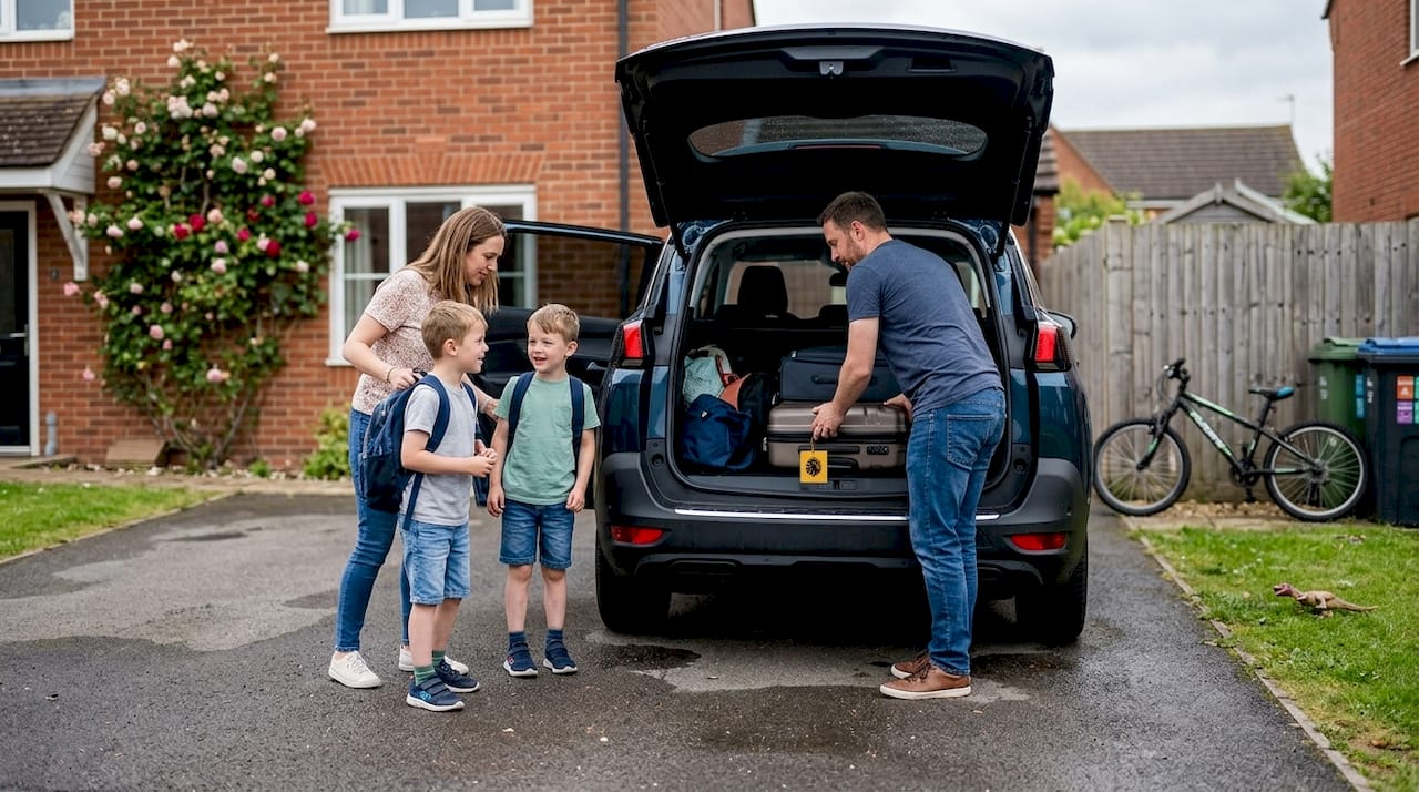 Family loading luggage into rental vehicle