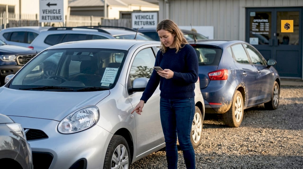 Customer choosing rental car at depot