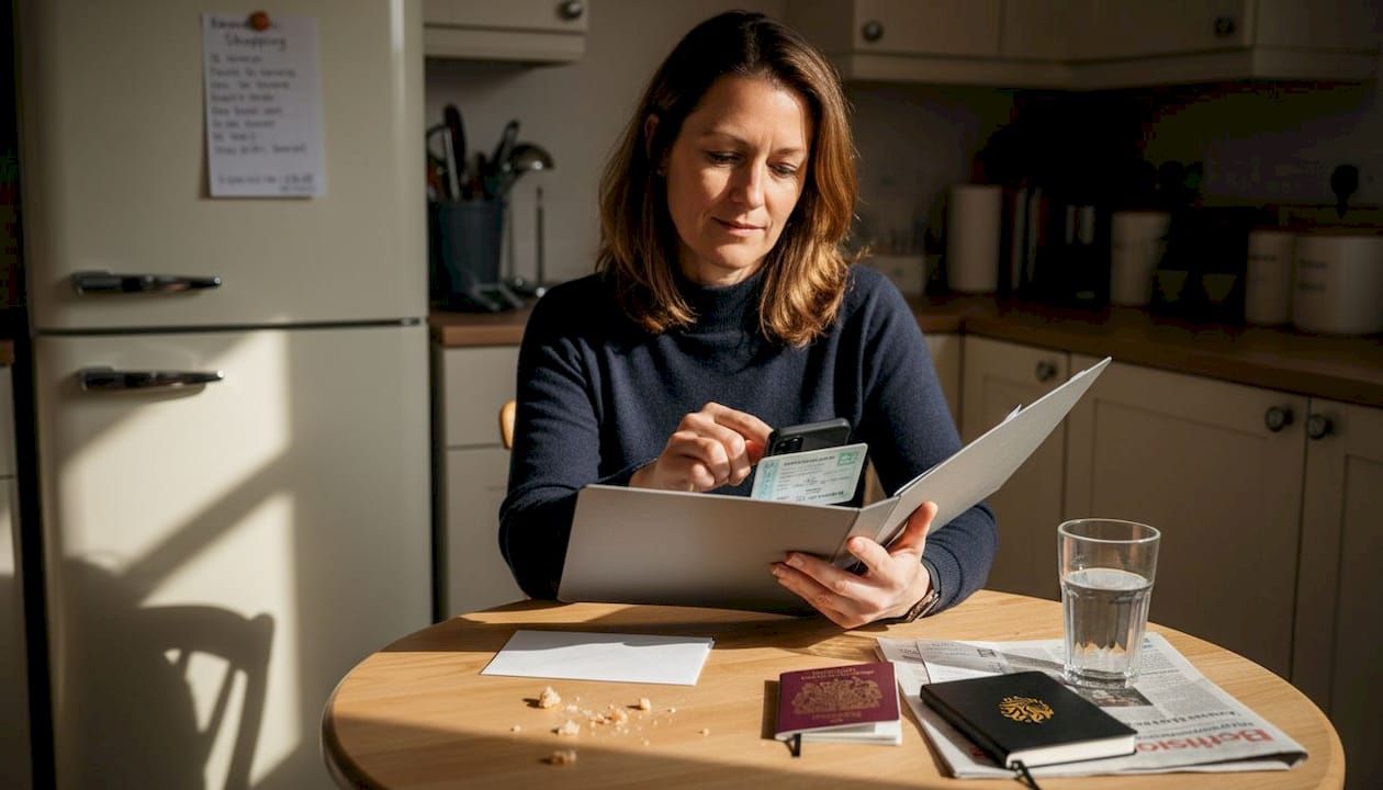 Woman preparing car rental documents at home