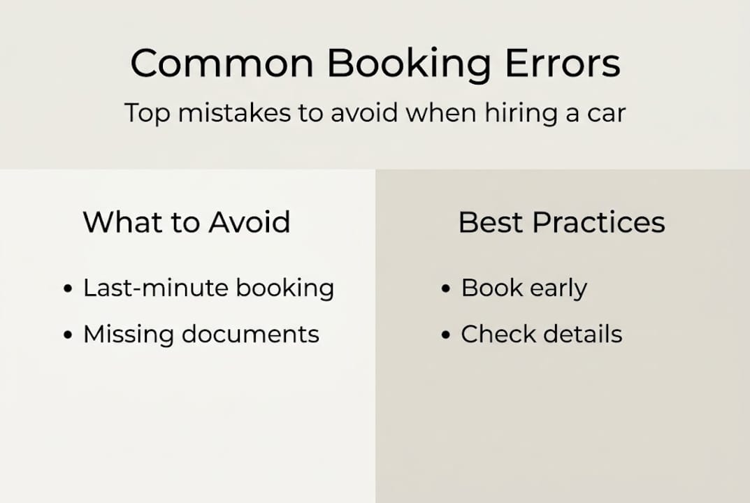 Infographic of car hire errors and solutions