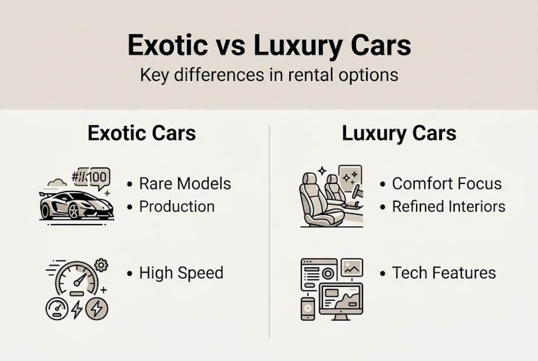 Infographic comparing exotic and luxury car features
