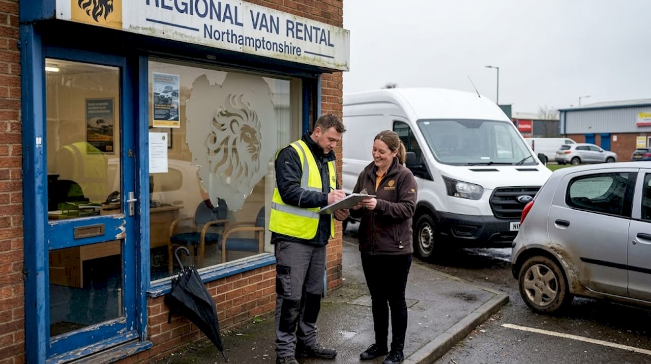 Customer picking up van at rental office