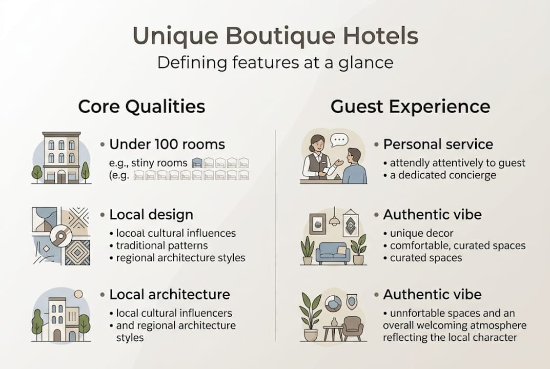 Infographic highlighting features of boutique hotels