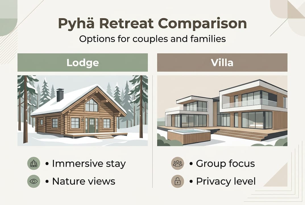 Infographic comparing Pyhä retreat types