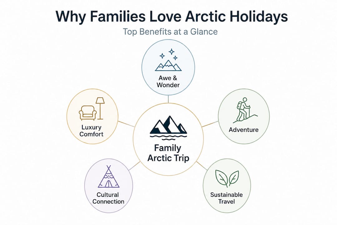 Hierarchy infographic of Arctic holiday benefits for families