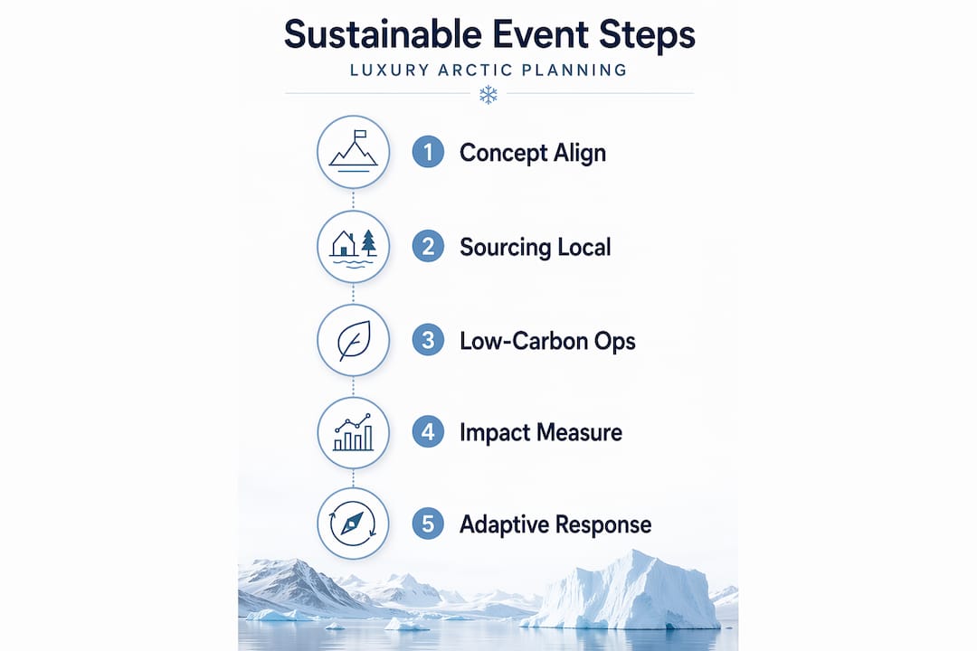 Infographic showing sustainable arctic event steps