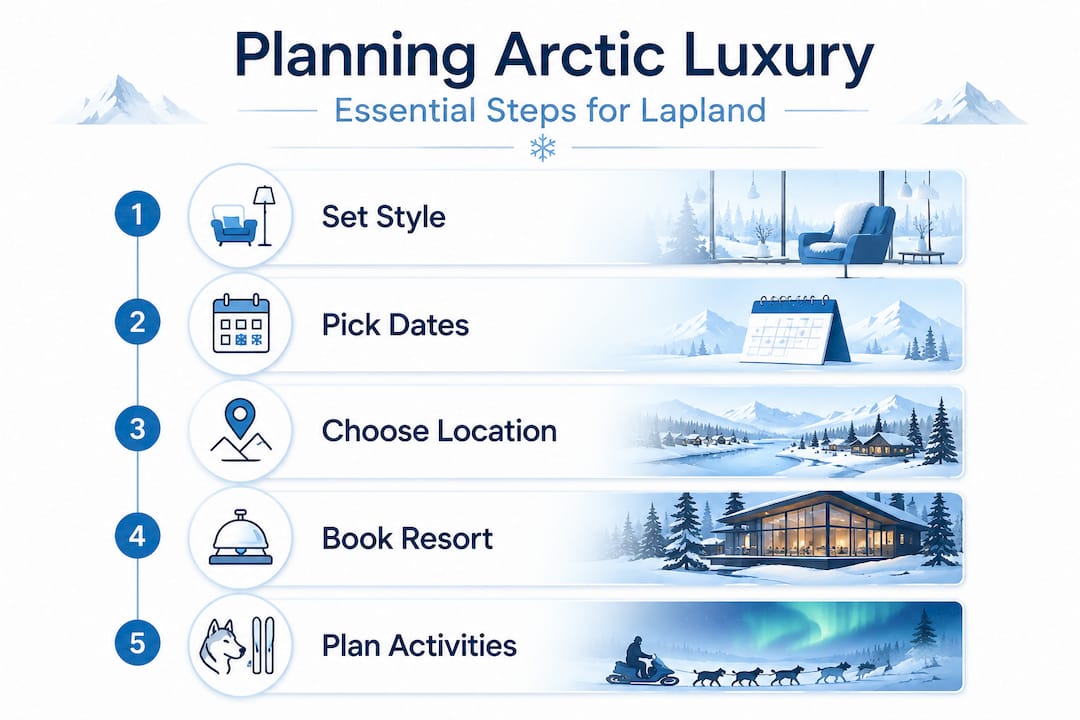Vertical infographic summarizing arctic trip planning steps