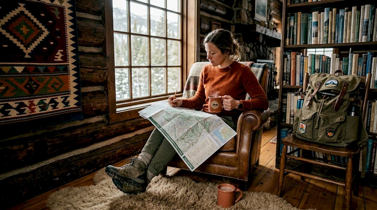 Lodge guest studies Pyhä-Luosto trail map