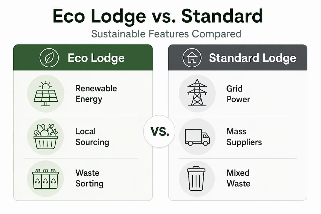 Infographic comparing eco-lodge and standard lodge features