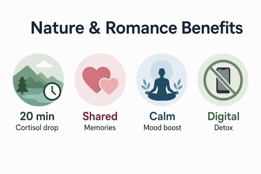 Infographic showing key benefits of nature in romantic getaways