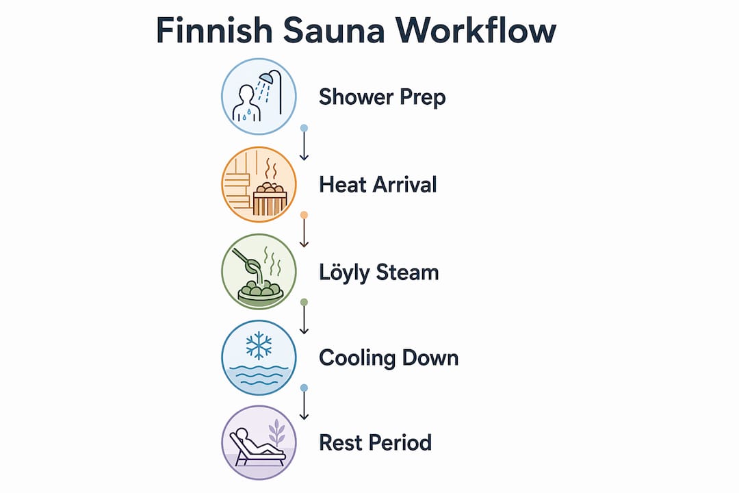 Infographic outlining Finnish sauna experience steps
