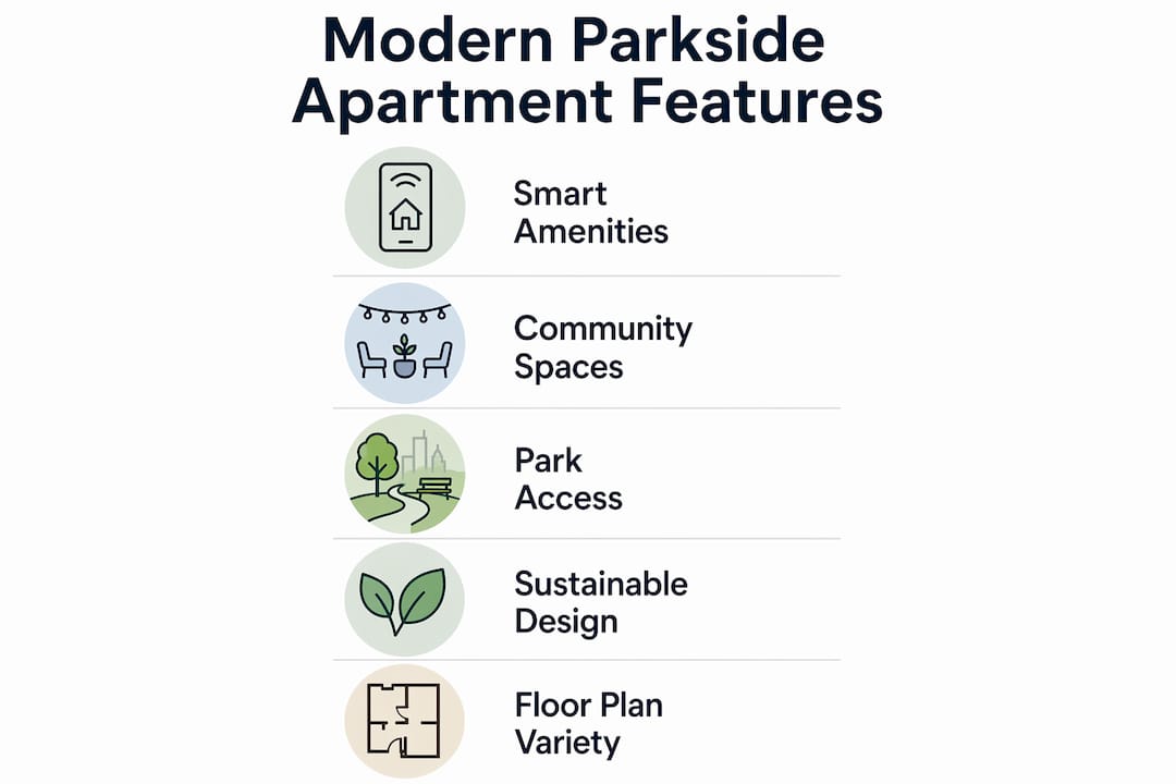 Infographic showing key features of modern parkside apartments