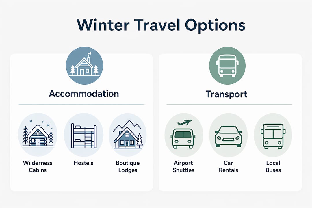 Infographic comparing winter accommodation and transport