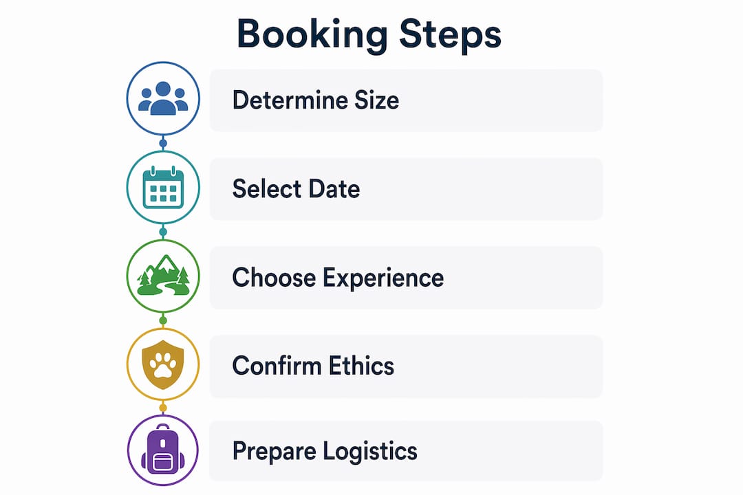 Infographic showing step-by-step group husky safari booking process