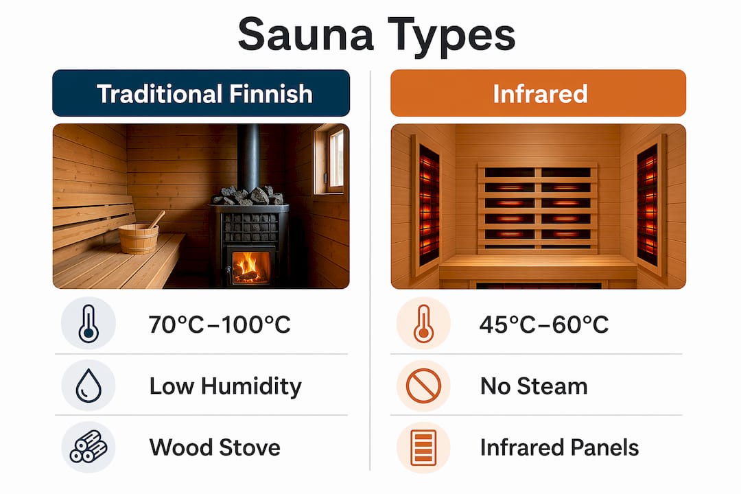 Infographic comparing traditional Finnish and infrared saunas
