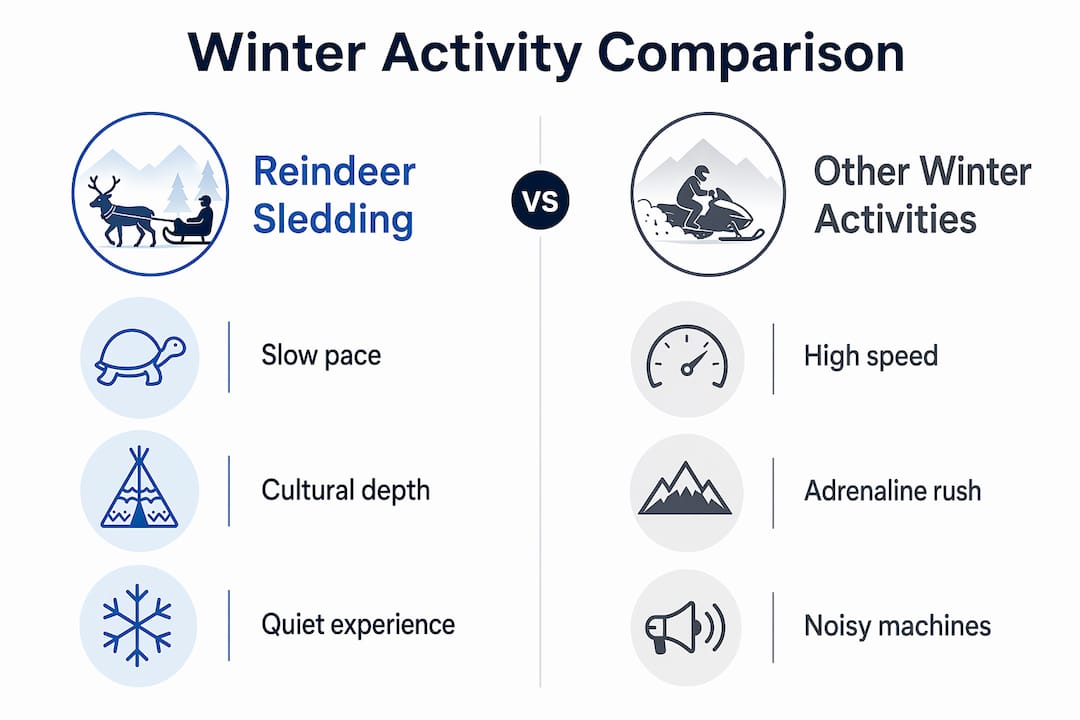 Infographic comparing reindeer sledding and other winter activities