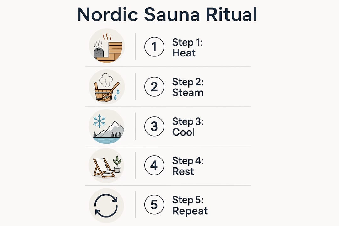 Infographic illustrating Nordic sauna ritual steps