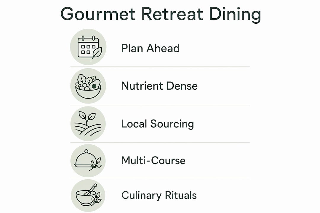 Infographic summarizing gourmet retreat dining steps