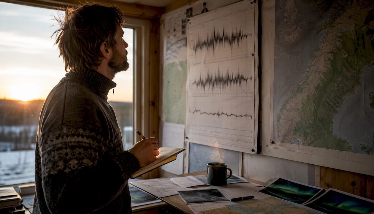 Meteorologist monitoring aurora forecast data