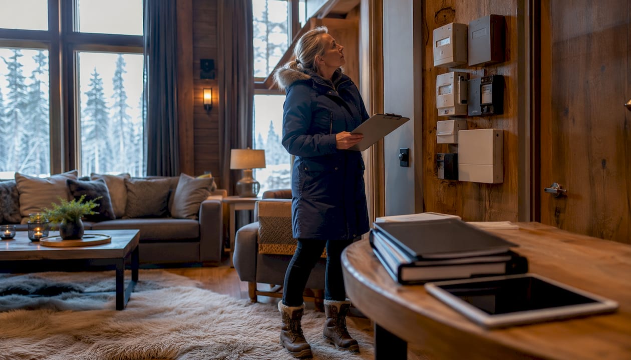 Auditor checking hotel energy meters