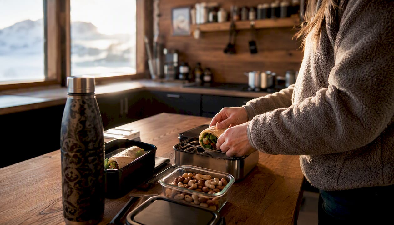 Hands preparing packed lunch boxes