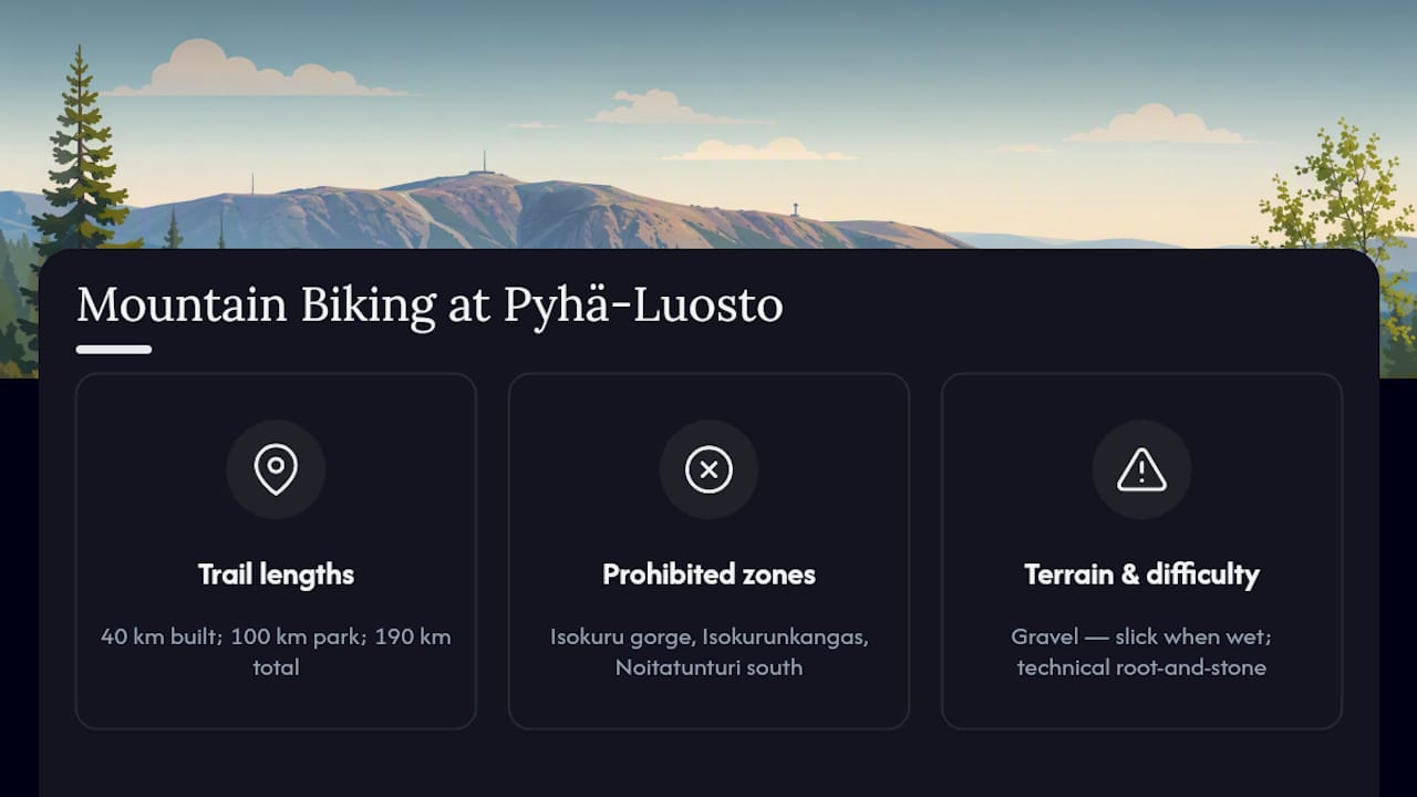 Diagram of Pyhä-Luosto biking trails and restrictions