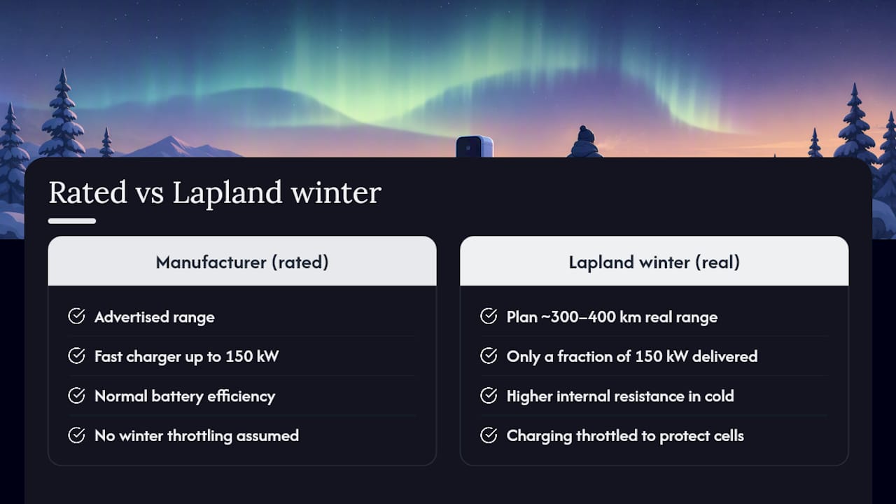 Diagram showing cold weather effects on EV range and charging