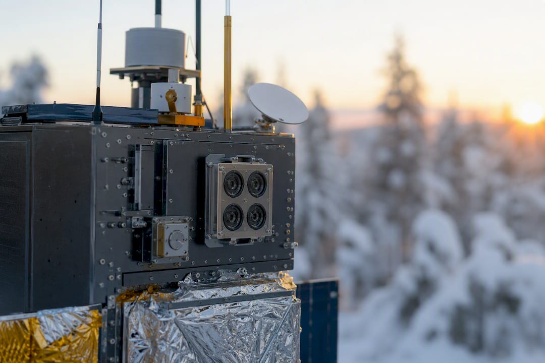 Close-up of solar wind monitoring satellite instruments