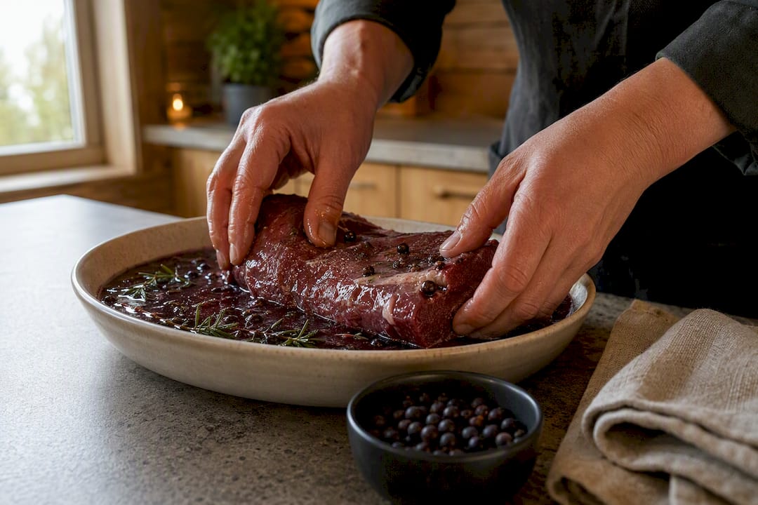 Reindeer fillet in wine-based marinade