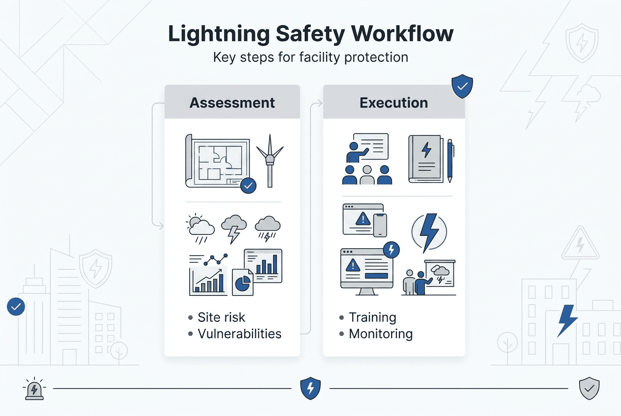 Infographic of facility lightning safety workflow steps
