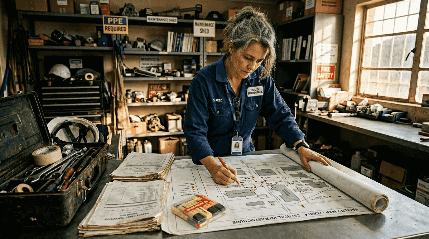 Engineer mapping facility lightning protection workflow