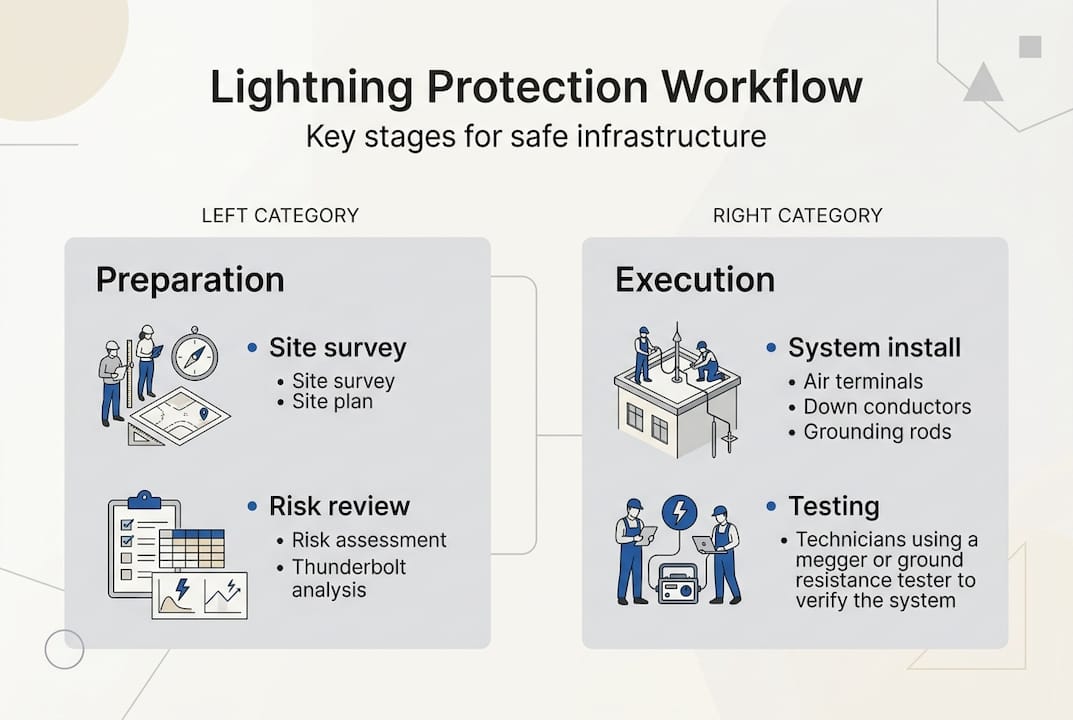 Infographic of lightning protection workflow stages