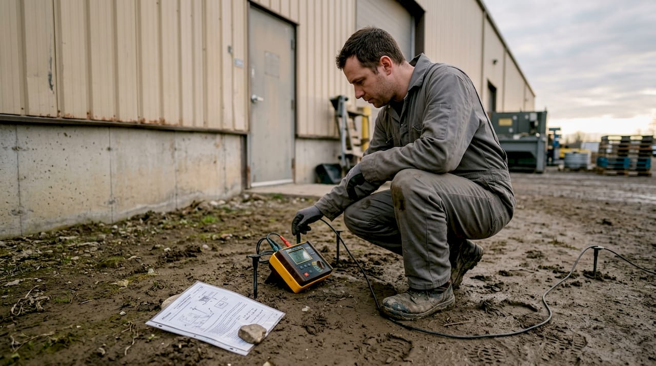 Technicien chargé du contrôle de la résistance de terre