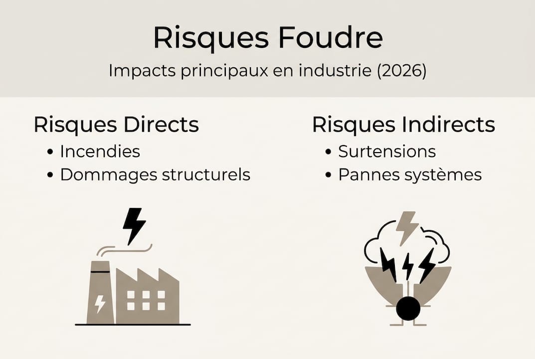 Infographie : comprendre les risques liés à la foudre, qu'ils soient directs ou indirects, dans le secteur industriel