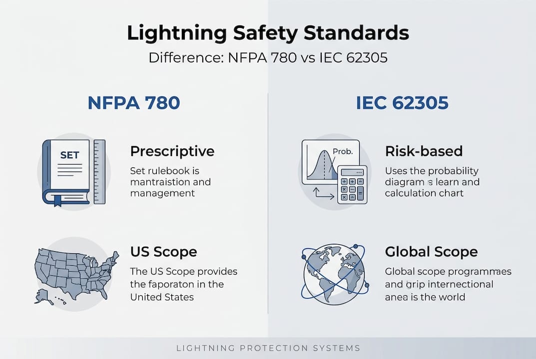Infographic comparing lightning safety standards