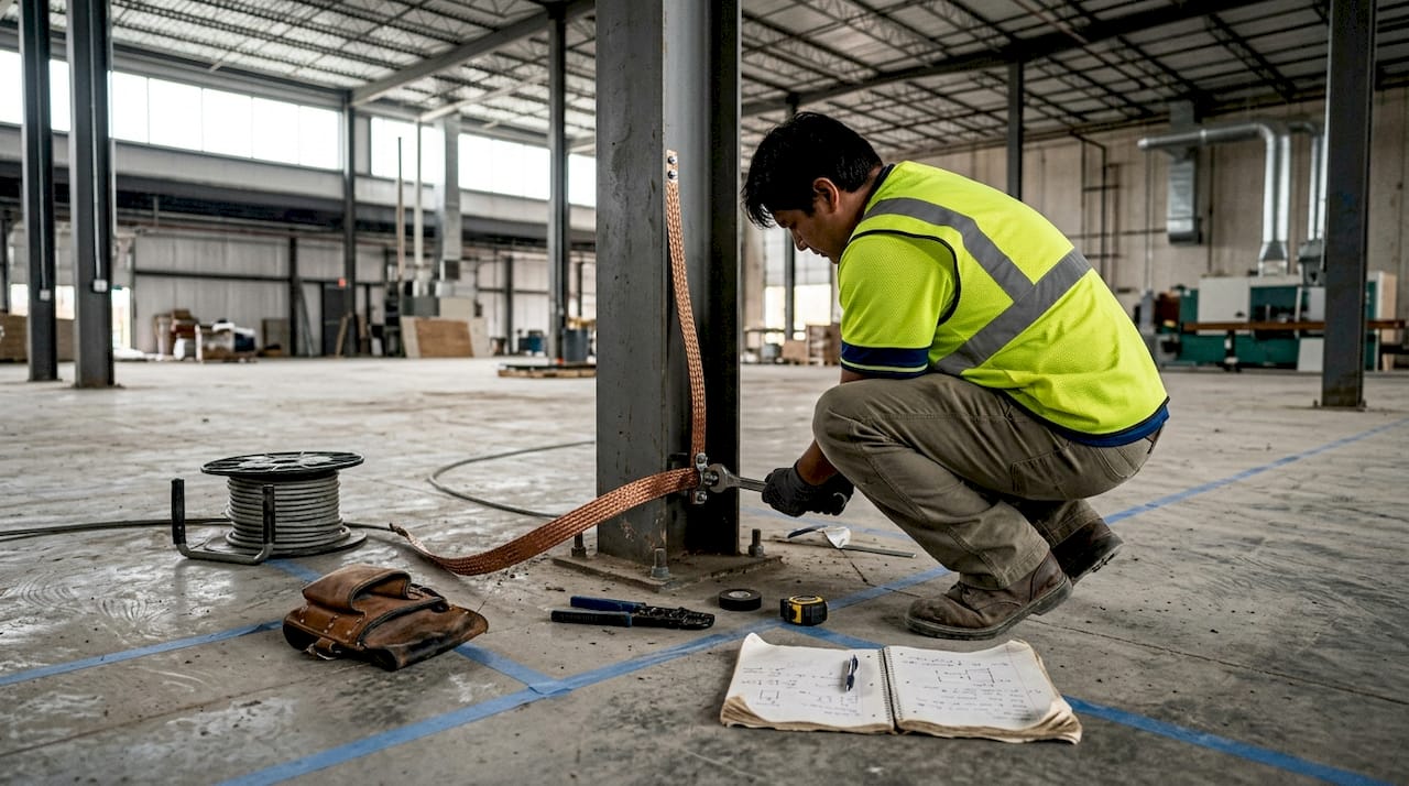 Engineer bonds steel frame for lightning safety