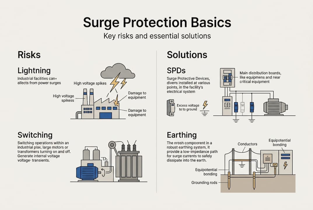 Infographic with risks and solutions for surge protection